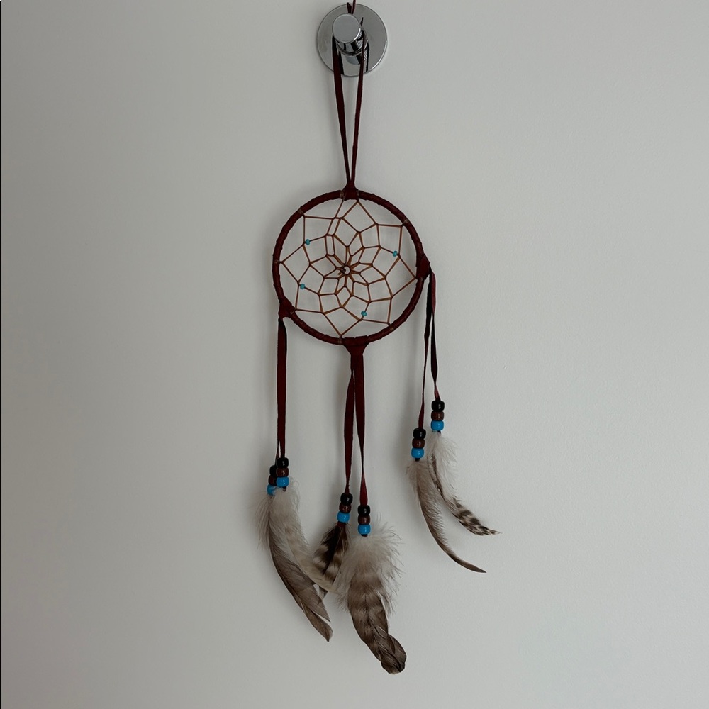 Handcrafted Dreamcatcher with Brown and Blue Accents